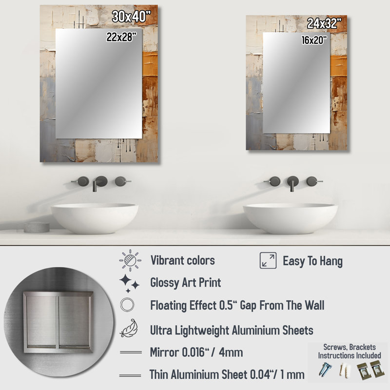 Abstraction I - miroir décoratif de collages abstraits, miroir mural moderne, impression d'art en métal, 40 po x 30 po