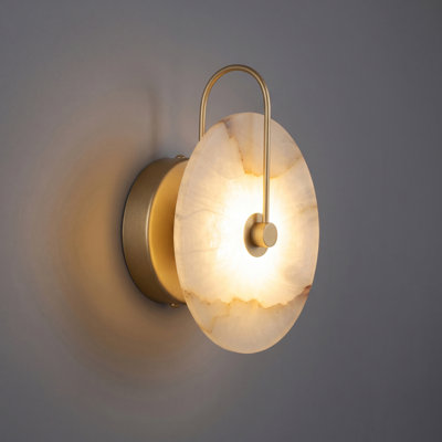 9.8In Round Alabaster Wall Sconce Equipped With LED Bead Light Source, No Harsh Glare From The Sides