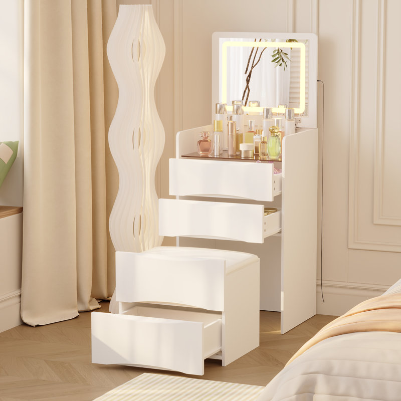 LED Lighted Vanity Storage Cabinet With Drawers, Glass Display Shelf & Multi-Color Lighting