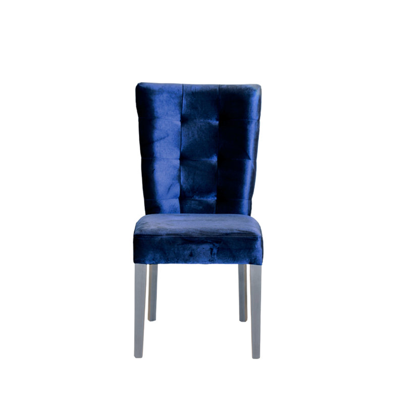 Chaise parsons capitonnée Hallerson, Bleu marine, Gris