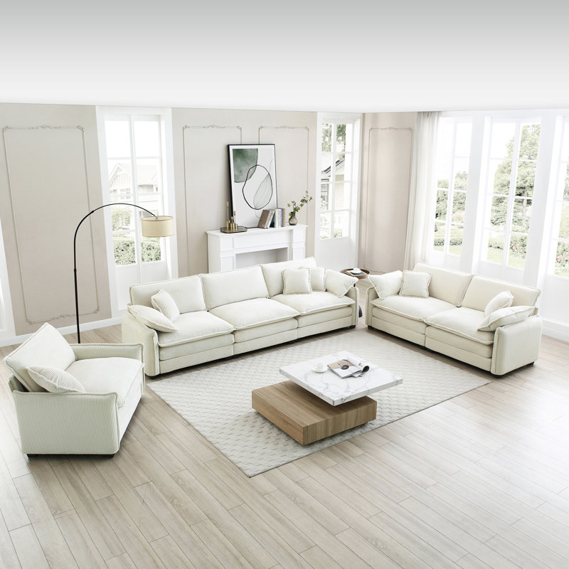 Canapé modulaire en velours côtelé beige amovible - Confort et commodité 3 - mélange moderne et rétro