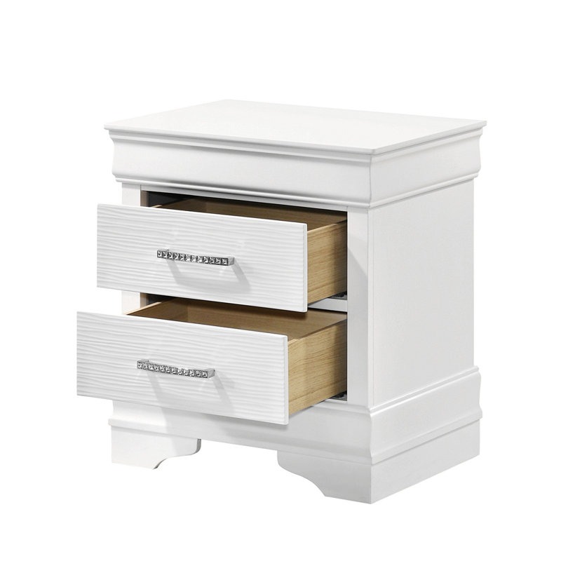 Table de chevet à 2 tiroirs de style moderne - fabriquée en bois pour une conception de chambre propre et intemporelle, Blanc