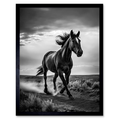 Grahame Horse Galloping Desert Landscape Black And White - Single Picture Frame Print