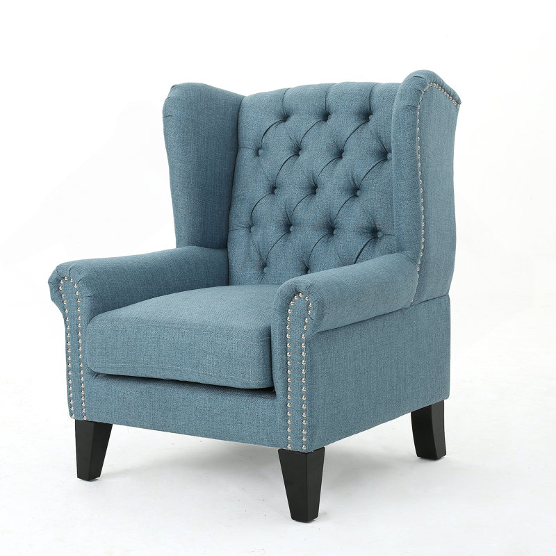 Osvaldo Tufted Wingback Chair, Blue Fabric