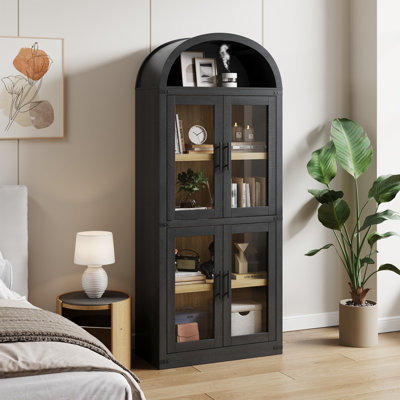 Bibliothèque arquée avec portes et tiroirs, bibliothèque de campagne 71,4 ", vitrine en bois de 15,83" de profondeur
