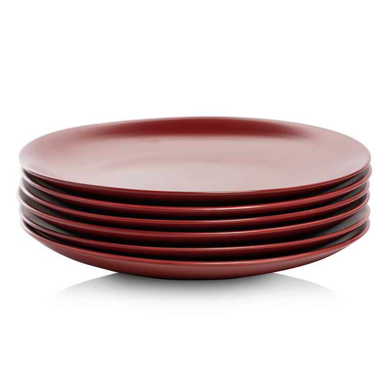 Wazee Matte Red 10.5" Ceramic Dinner Plates, Set of 6