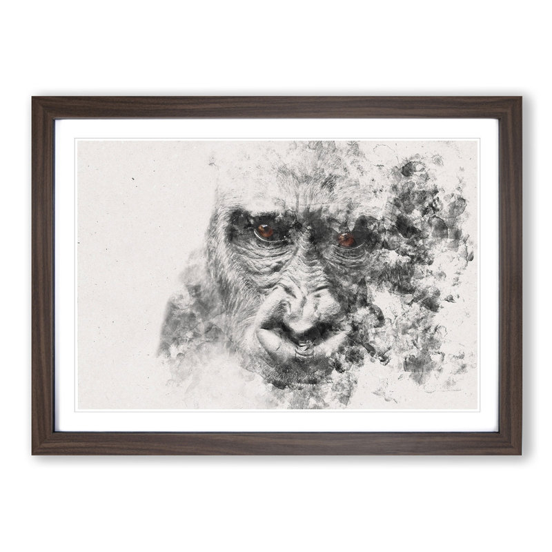 Gorilla with Brown Eyes - Picture Frame Painting Print on MDF, 45cm H x 63cm W x 2cm D, Walnut Framed