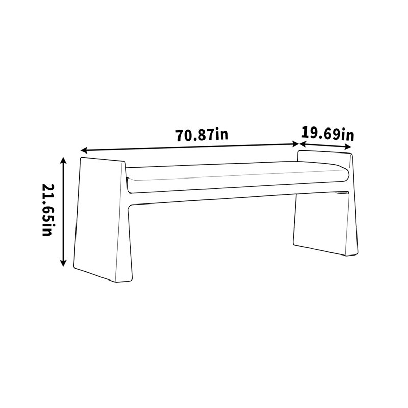 Tabouret de repos en bois massif, H 21,65 po x l 70,87 po x P 19,69 po