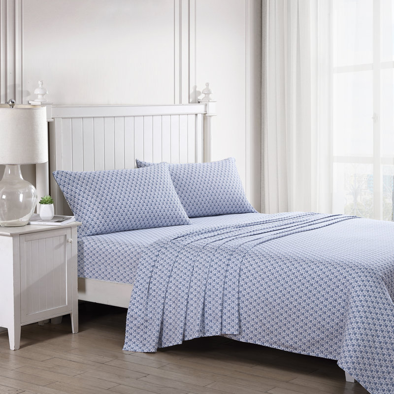 4-Piece 300 Thread Count Sateen Cotton Sheet Set, King Sheet Set with 2 Pillowcases, Rosemarie
