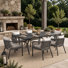 Ensemble repas d'extérieur rectangulaire pour 6 personnes avec fauteuils et coussins en rotin PE