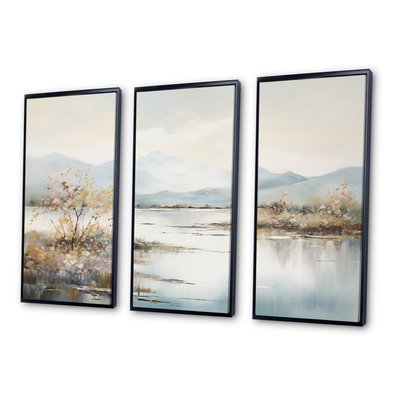 Ensemble de décorations murales Mountain Pond Stillness, Cadre flottant noir, H 28 po x l 36 po x P 1 po