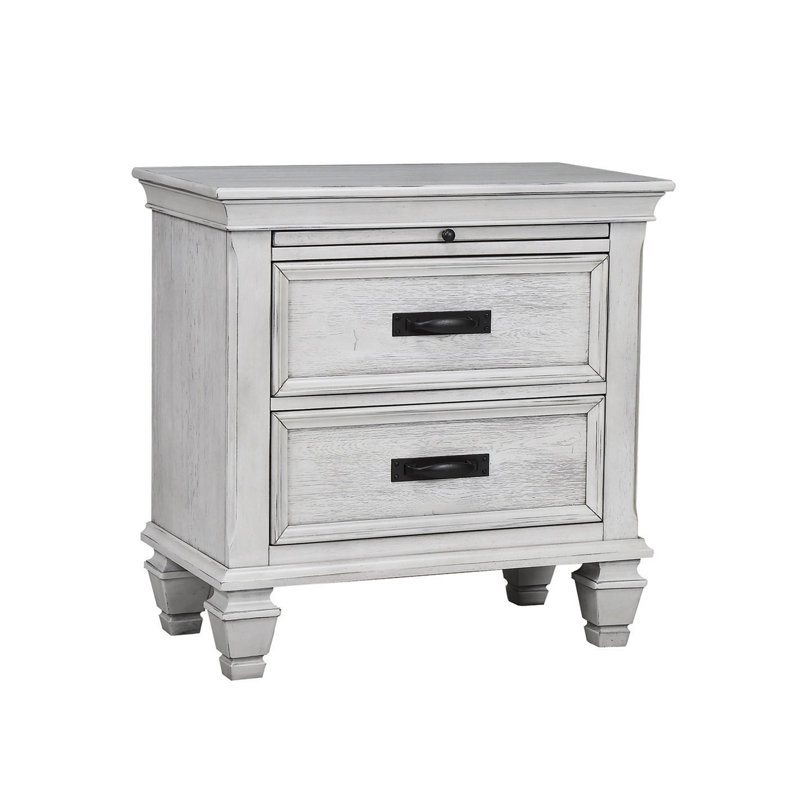 MDF Nightstand With 2 Drawers In Distressed White Finish