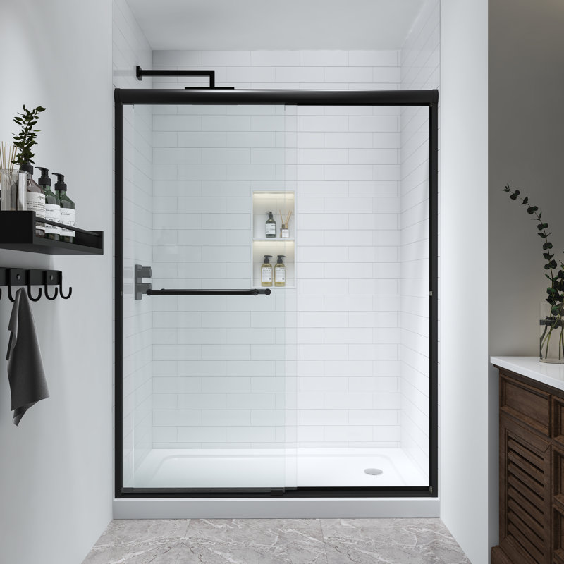 60" W × 76" H Double Sliding Aluminum Framed Shower Door with Heat Soaking Process and Protective Coating Treatment