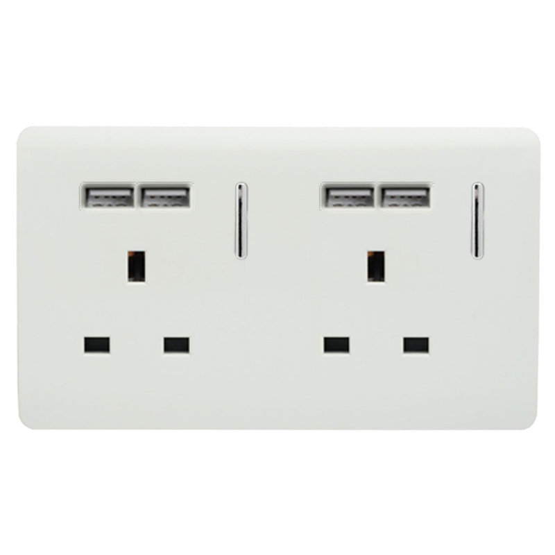 Trendi Switch 2 Gang 4 Port USB 2100mA Plug Socket, White