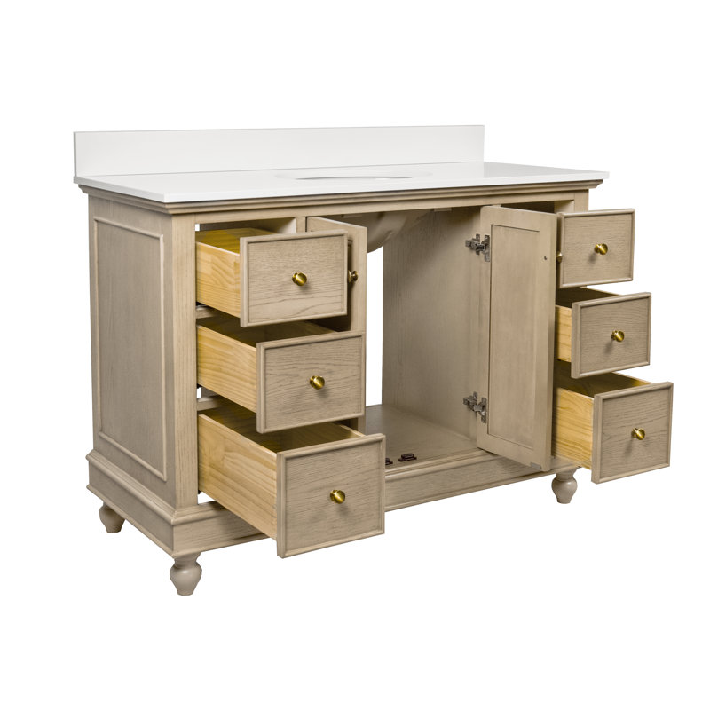 Ensemble de meuble-lavabo simple 48 po Dorismar, Chêne gris-beige, Blanc d'ingénierie