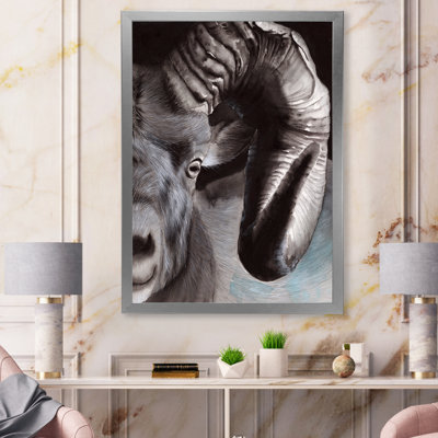 Portrait d'un bélier avec corne enroulée - reproduction sur toile