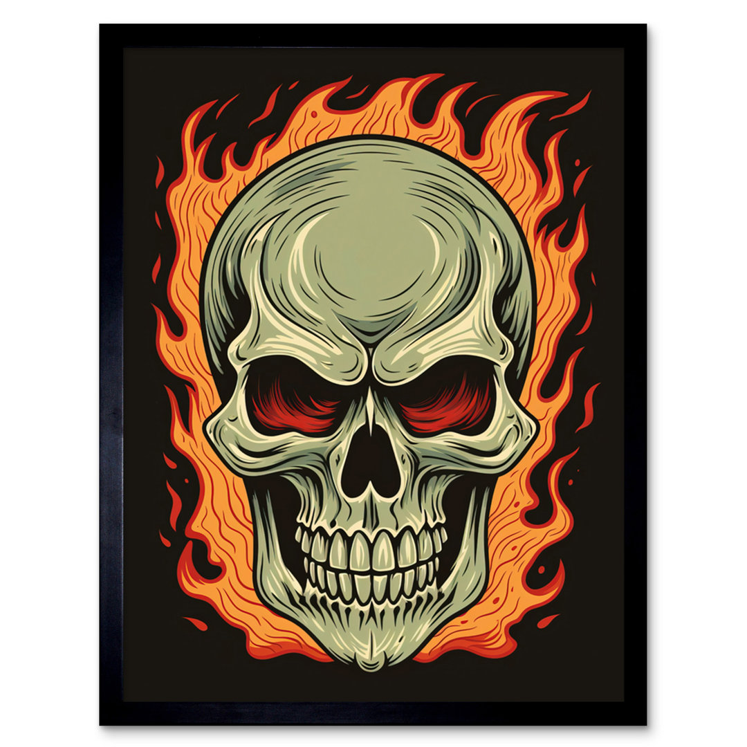 Donaghy Old School USA Tattoo Ink Body Skull Flames Rockabilly Americana 50s - Single Picture Frame Art Prints