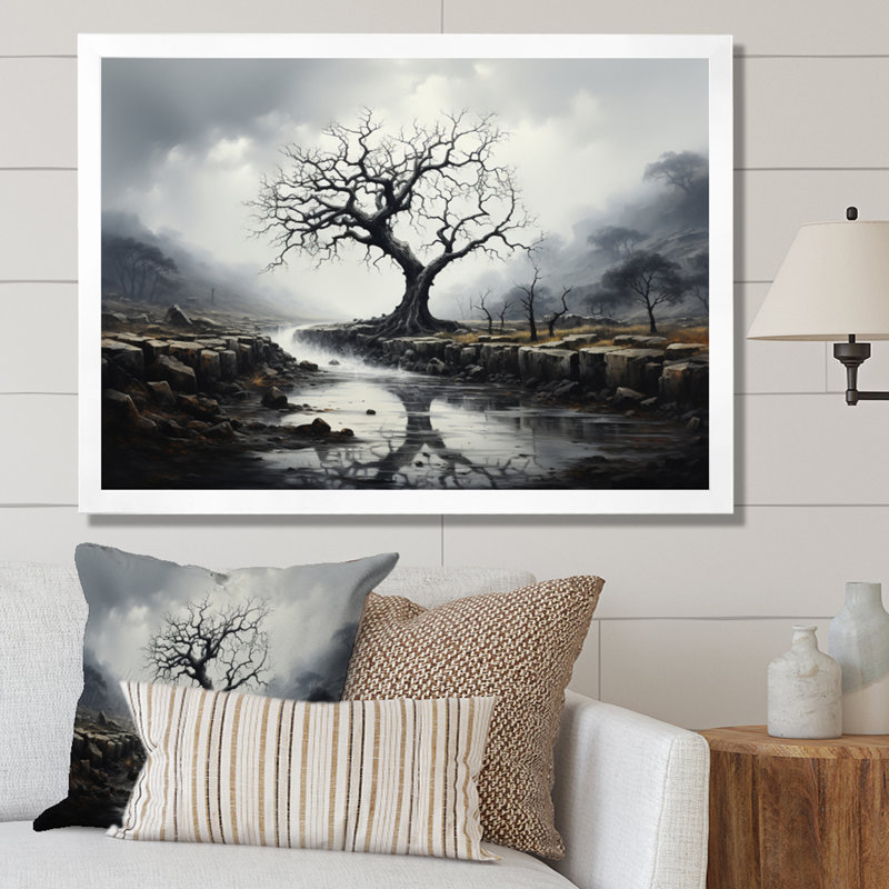 Arbre gris gris mystique sur toile, Cadre photo blanc, H 34 po x l 44 po x P 1,5 po