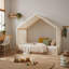 Structure de lit à baldaquin simple blanc antique, panneaux latéraux rembourrés de velours doux avec dessus à baldaquin en lin respirant, lit minimaliste moderne, assemblage facile pour la chambre d'amis