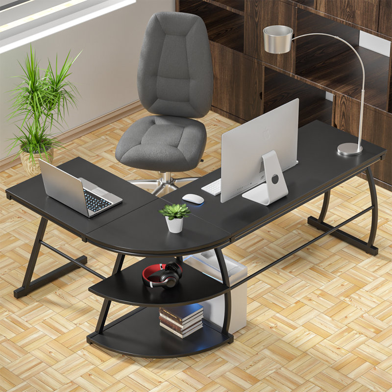L-Shaped Metal Base Computer Desk