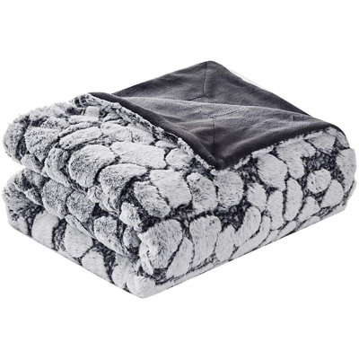 Jeté en fausse fourrure de lapin super doux super doux et luxueux en fausse fourrure pelucheuse chaude avec motif de pierre pour canapé-lit