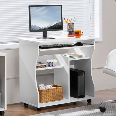 80cm L Computer Desk with Keyboard Shelf & Wheels