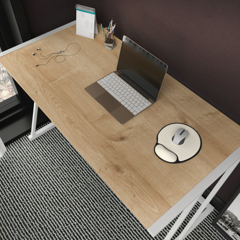 Lenes Metal Base Writing Desk, Oak/White