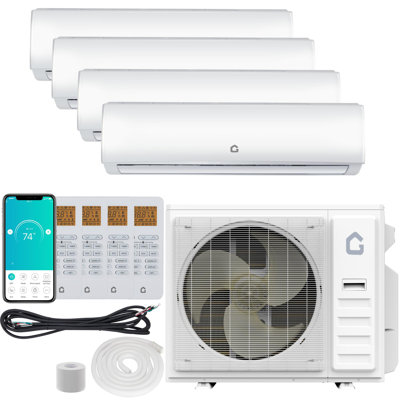 35000 BTU Quad Zone Mini Split AC/Heating System, 19 SEER2 4 Zone 12000+12000+12000+12000 BTU Ductless Split Air Conditioner w/Pre-Charged Condenser, Not Include Copper Tube Line Set, 208-230V