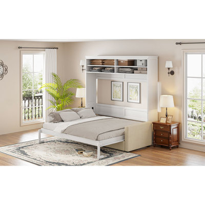 Grand lit mural blanc avec - Se combine parfaitement et, peu encombrant, facile à utiliser dans de petits espaces de vie, multifonctionnel, matériaux, rangement pratique