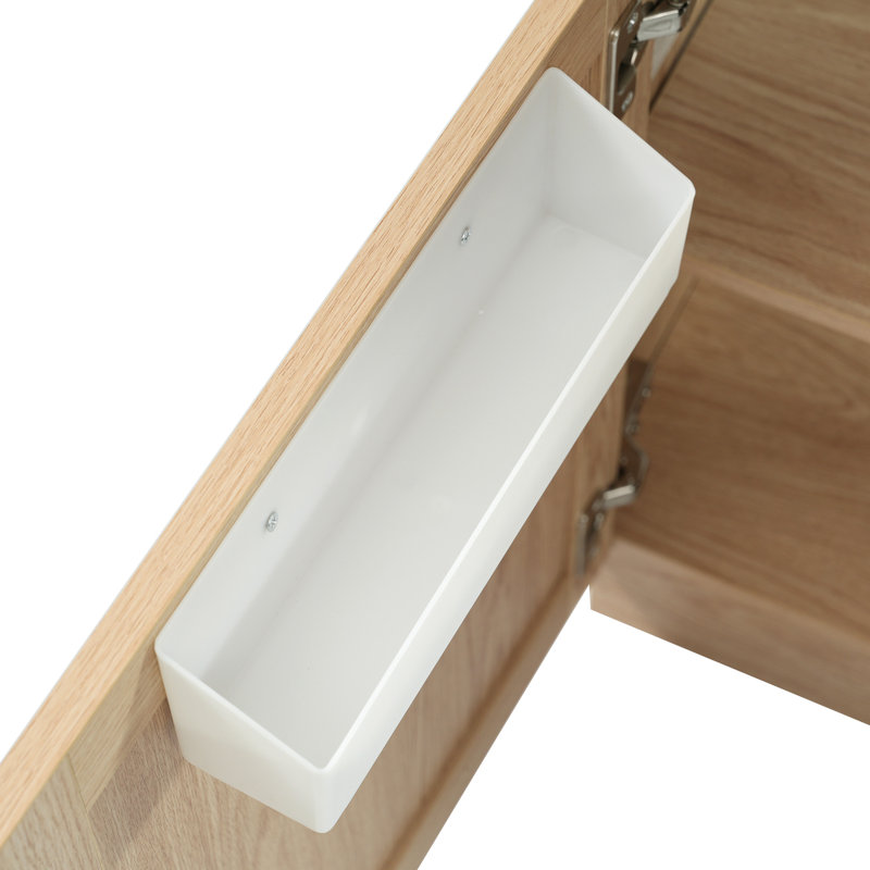 Meuble-lavabo de 18,5 po de style rustique avec lavabo en résine réversible, fabrication d'armoire, tablette intérieure réglable pour une solution de rangement personnalisée, poignées élégantes en alliage de zinc, surface à grain de bois, conception à fermeture en douceur