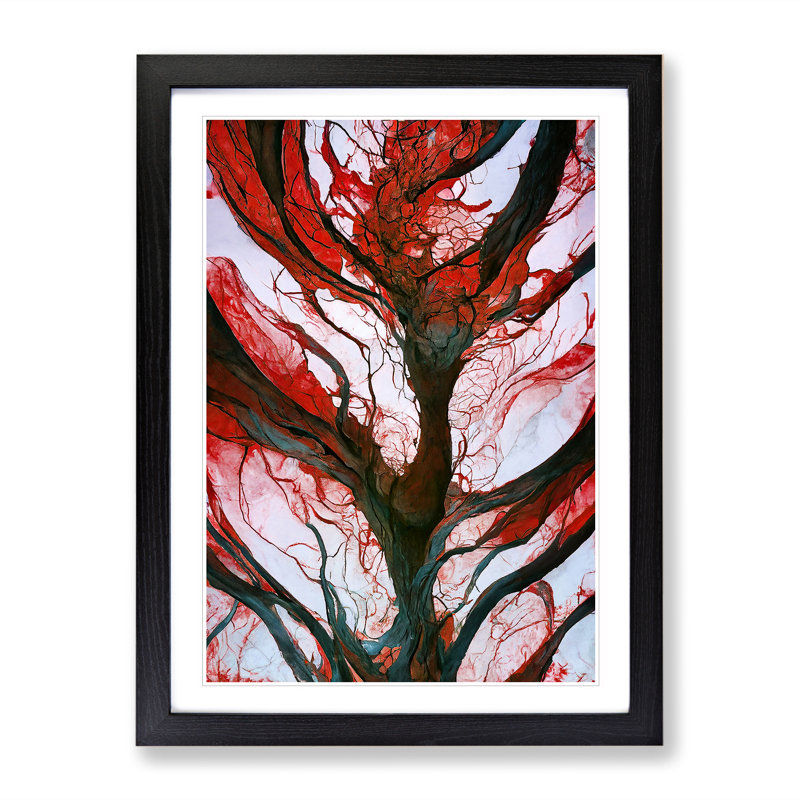 Tree Abstract Art No.5 - Single Picture Frame Painting, Black Framed, 64cm H x 46cm W x 2cm D