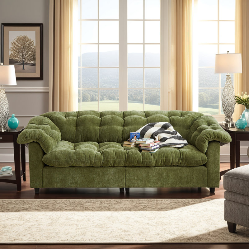 Canapé en chenille 99,2 po avec coussin souple et coussins d'accoudoirs amovibles Cloud, Vert
