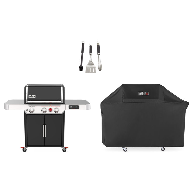 Genesis Weber 3 - Burner Free Standing 39000 BTU Gas Grill with Cabinet 3 Piece Set, Black, Liquid Propane