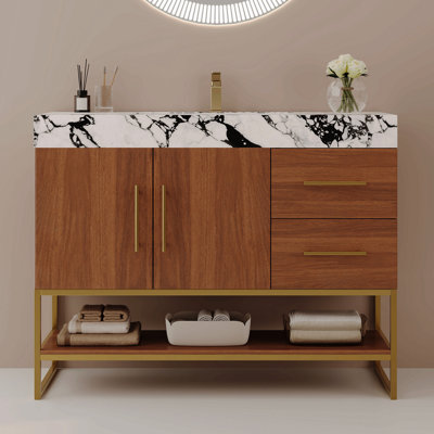 36" Modern Free-Standing Bathroom Vanity With Seamless Ceramic Sink & Sintered Stone Top