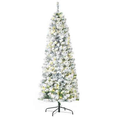 6Ft Pre-Lit Snow-Flocked Slim Douglas Fir Artificial Christmas Tree With Realistic Branches, 250 LED Lights And 462 Tips