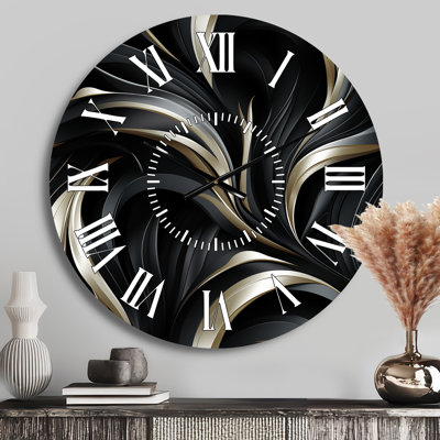 Deep Black Silver Elegance - Abstract White Face Wall Clock