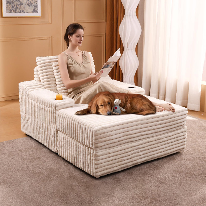 Fauteuil en velours surdimensionné Corduroy Cloud , Beige