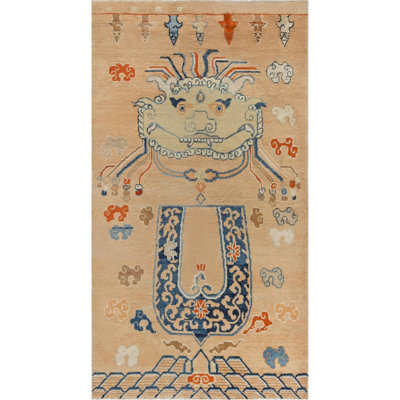 Tapis antique antique bleu / brun / orange fait à la main 4 pi 7 po x 8 pi 4 po