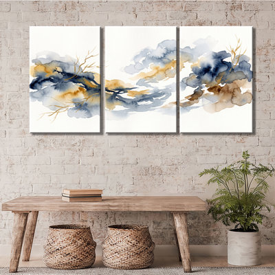 Ensemble de 3 reproductions de toiles tendues sur toile bleu marine
