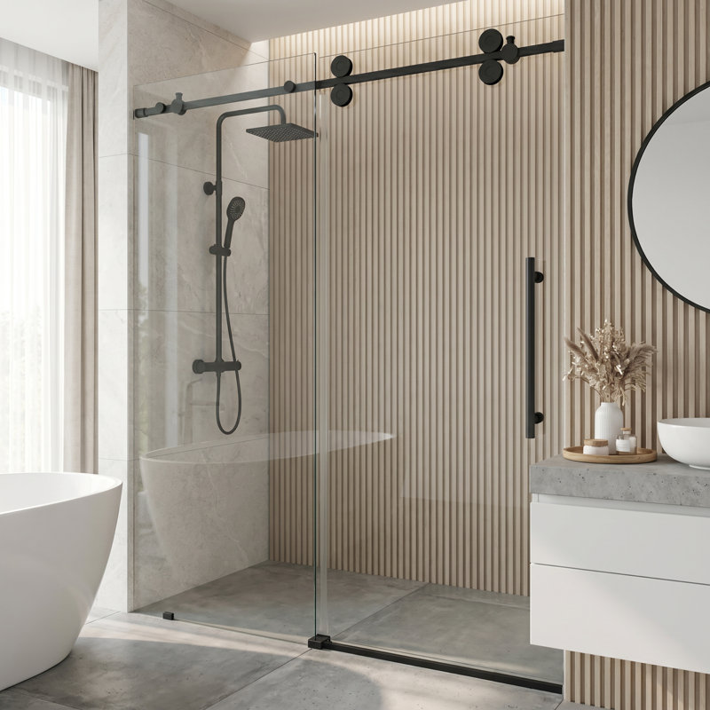 Elan 56-60" W x 74" H Sliding Frameless Shower Door with 3/8" Clear Glass, Matte Black
