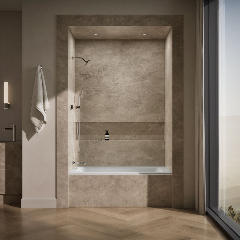 Archer 60" x 30" Alcove Soaking Bathtub with integral flange, Ice Gray, Left