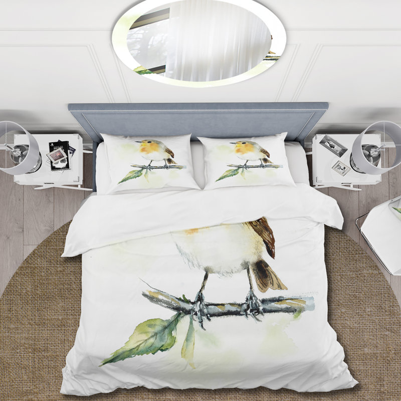 Petit oiseau sur une branche - Ensemble de housse de couette traditionnel - Microfibre de polyester