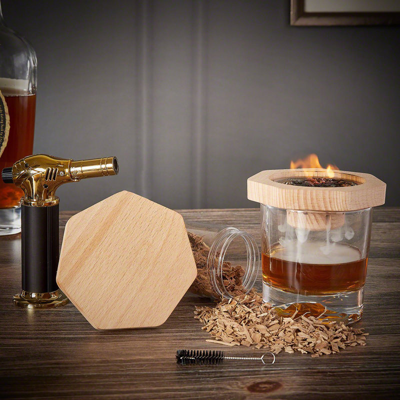 Ensemble de fumage à whisky gravé avec 2 verres et décanteur, Oui