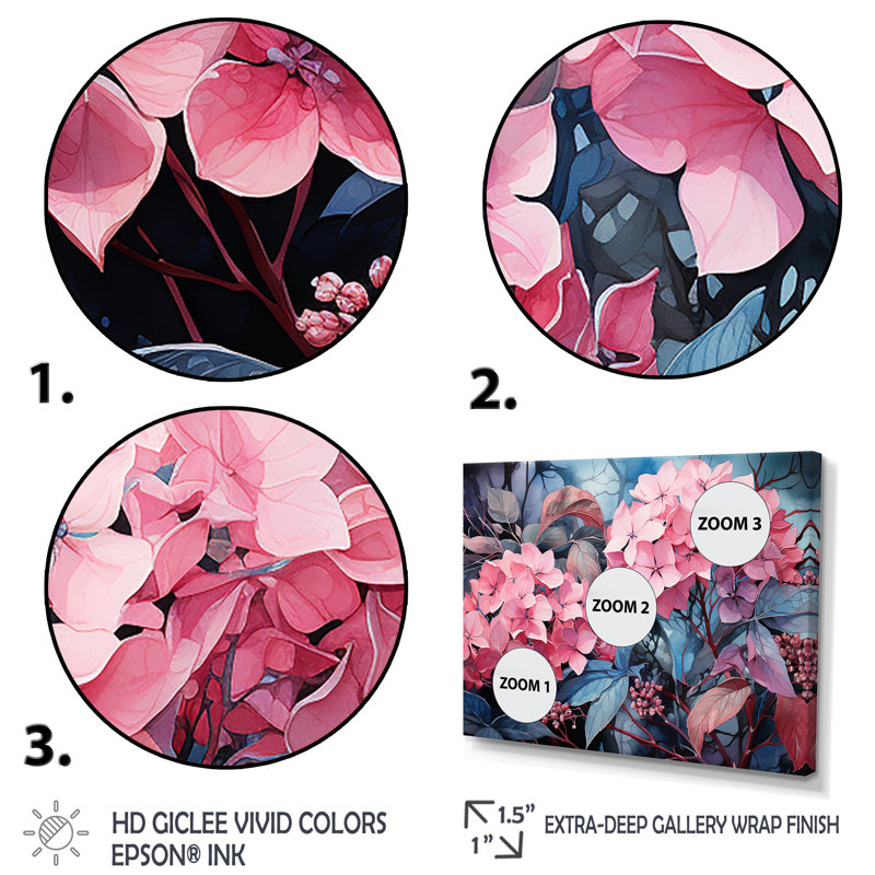 Rose, hibiscus tropical, élégance III - hortensia, art mural, Cadre flottant doré, H 12 po x l 20 po x P 1 po