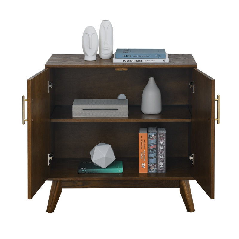 Buffet Mid-Century à cannelures en bois massif avec tablettes réglables, Noyer