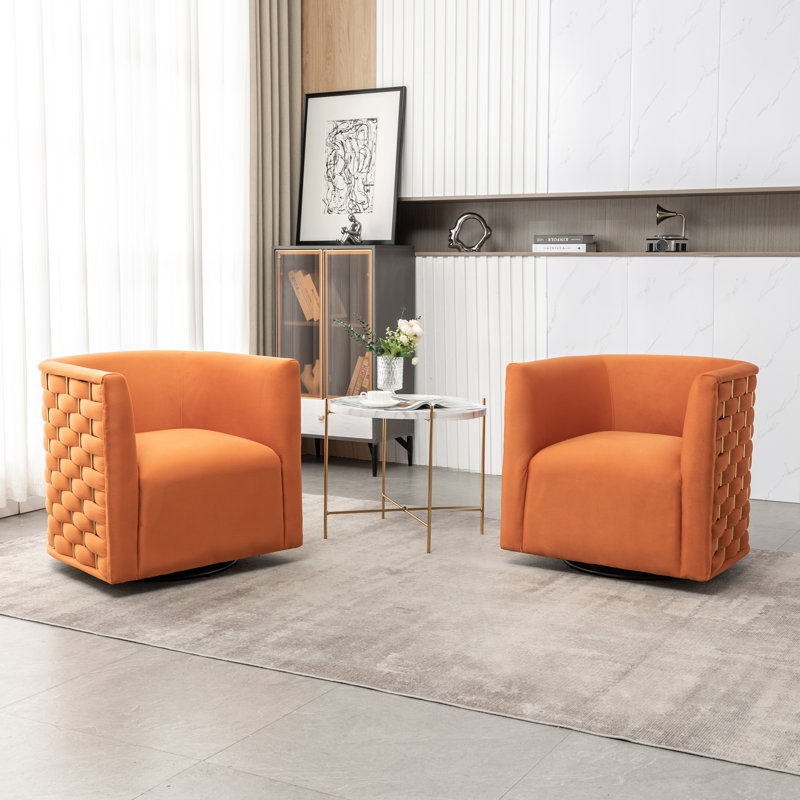 Occie Velvet Swivel Barrel Chair, Orange Velvet