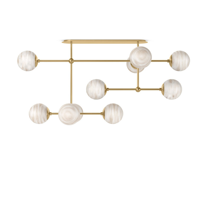 Armstrong Small Linear Chandelier-Black Gunmetal, Burnished Brass, Marbled Matte Glass