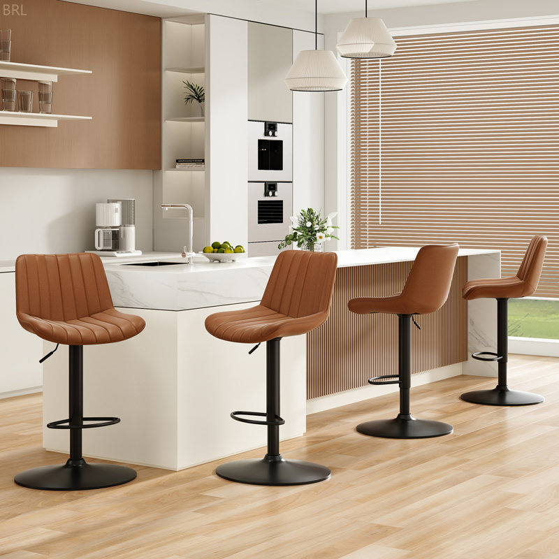 Ensemble de 2 tabourets de bar, tabourets pivotants réglables, tabourets avec dossier, chaises de bar en cuir de polyuréthane pour îlot de cuisine rustique