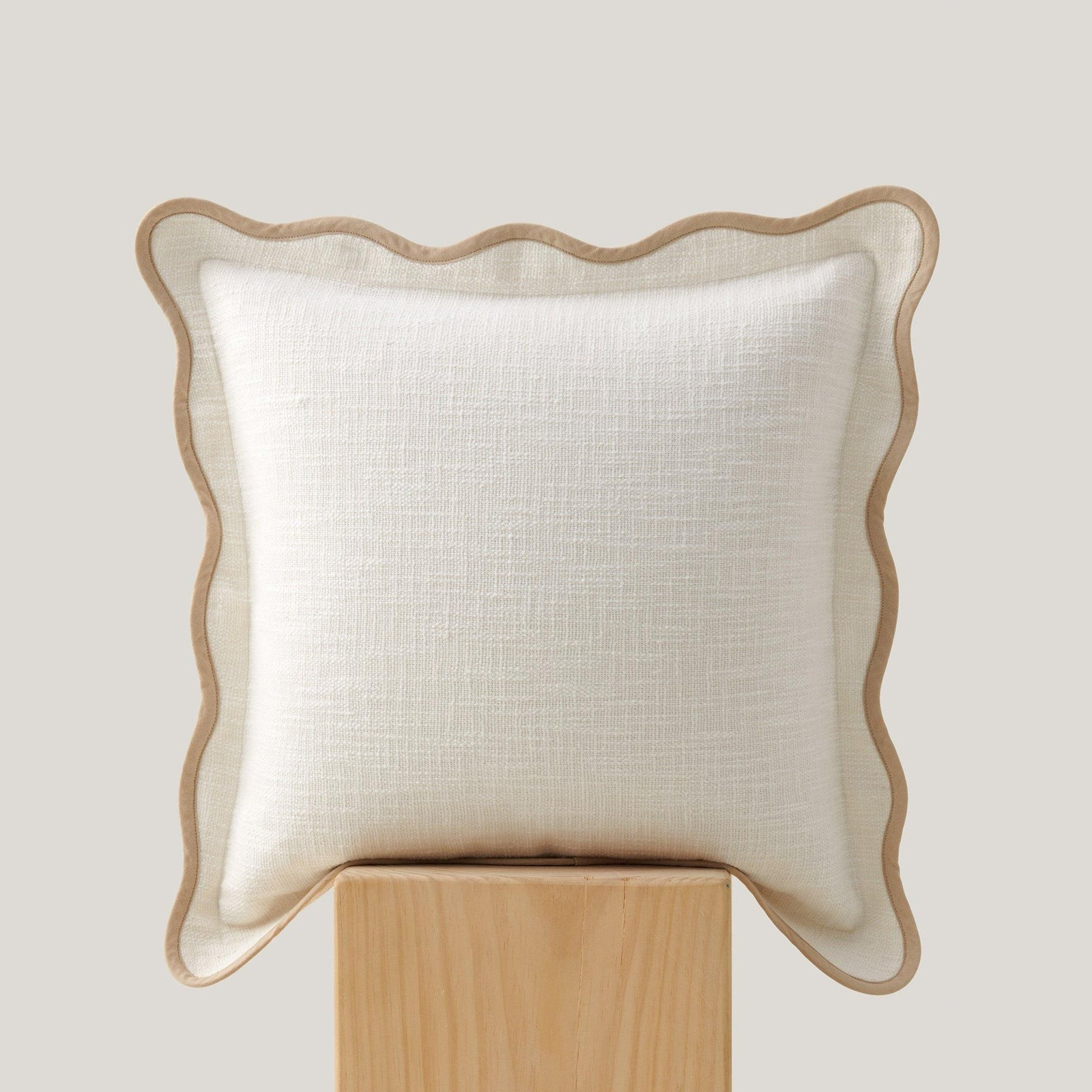 Double Stitch Scalloped Cotton Throw Pillow , Shell Pink