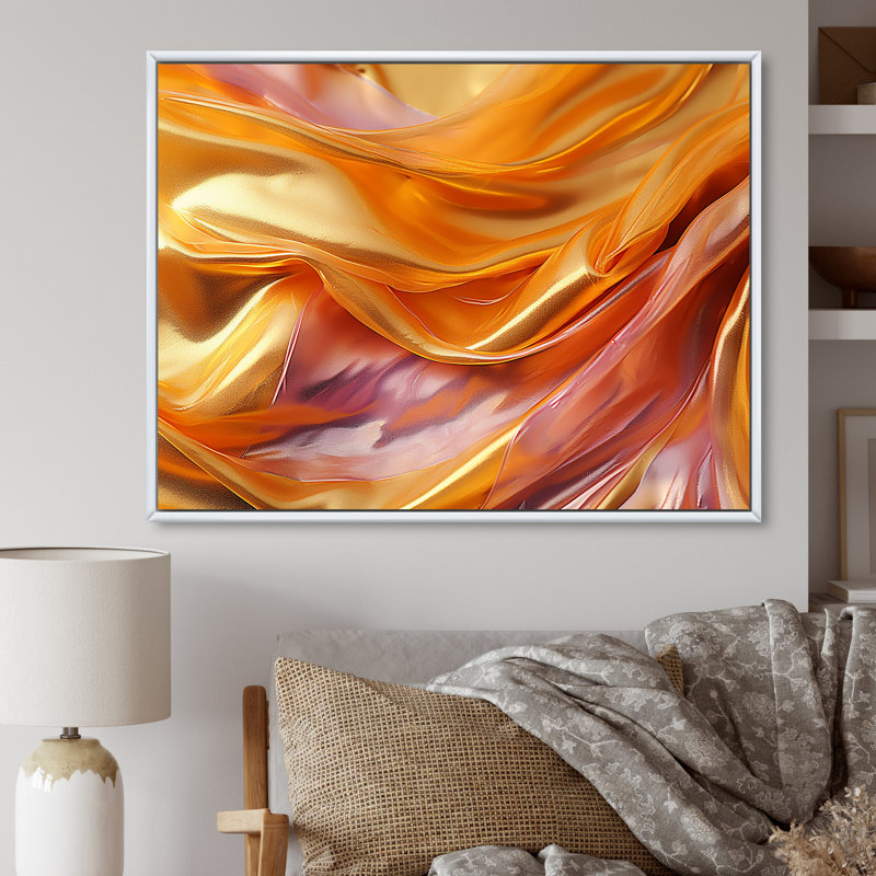 «Pink and Yellowliquid Glam Wave» sur toile, H 30 po x l 40 po, Cadre photo noir